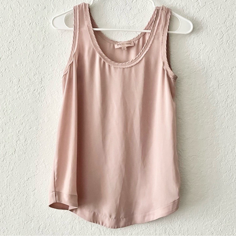 Philosophy Women Blush Pink Sleeveless Raw Edge Trim Tank Blouse Size Small